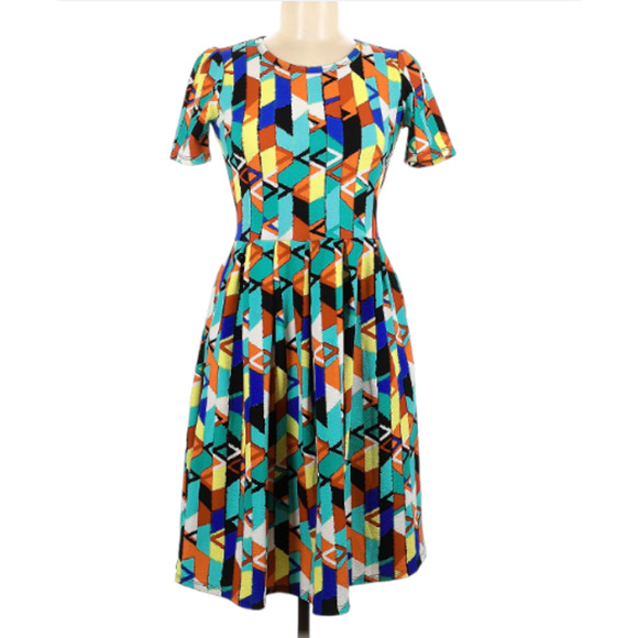 LuLaRoe GEOMETRIC Skater Dress - Multicolored Knee Length Dress - Picture 1 of 8